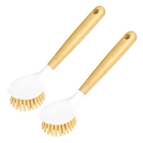 2 Pack Kitchen Scrub Brushes for Cleaning Dish Brush with Handle for Pans