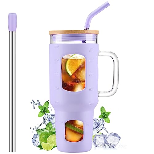 Glass Tumbler with Straw and Lid and Time Marker