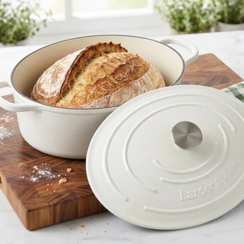 8 qt Oval Enameled Cast Iron Dutch Oven Pot (White / 8 QT)