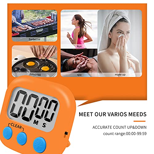 6 Pack Small Digital Kitchen Timer Magnetic Back and ON (Orange)