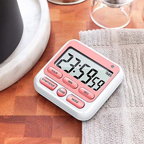 4-in-1 Digital Timer with Count Up/Down, Clock & Alarm, Ring & Silent Modes (Pink)