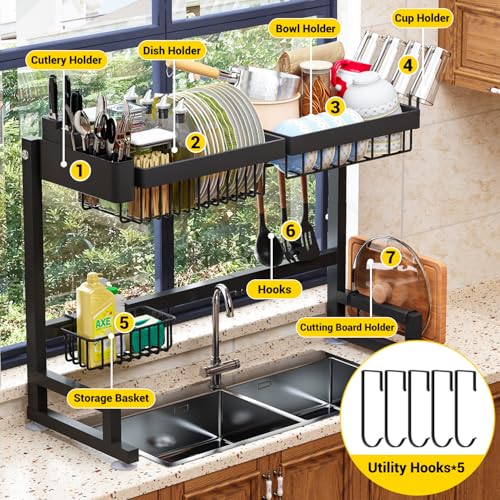 Over Sink Dish Drying Rack (24" - 35.5"(L) x 12"(W) x 19" - 22"(H))