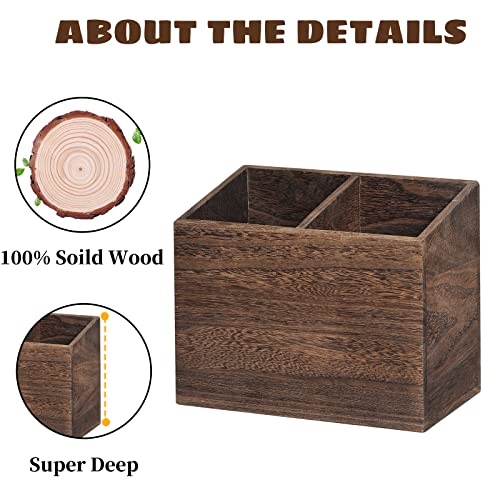 Rustic Wooden Utensil Caddy With 2 Compartments