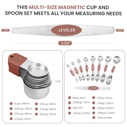 Magnetic Measuring Cups and Spoons Set (Mocha Brown)