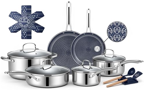 17 Pcs Hybrid Nonstick Stainless Steel Cookware Set