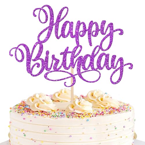 1 PCS Happy Birthday Cake Topper Glitter Happy Birthday Cake Pick Bunting Decor for Anniversary Celebrating Happy Birthday Party Cake Decorations Supplies Gold