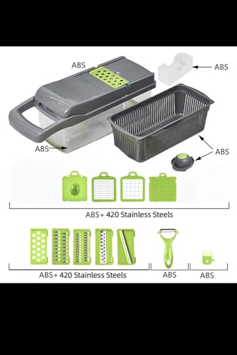 16-in-1 Vegetable Chopper & Mandoline Slicer – Multi-Function Food Cutter with Container, Stainless Steel Blades, Onion Dicer, Veggie Cutter, Grater Kitchen Tool