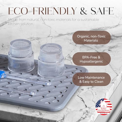 Stone Drying Mat for Kitchen Counter Diatomaceous Earth Dish Drying Mat Self Absorbing Kitchen Mat with Non (16" x 12")