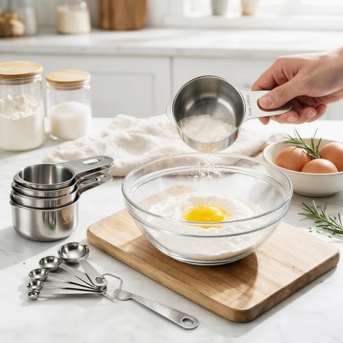 12-Piece 18/8 Stainless Steel Measuring Cups and Spoons Set, Silver (Silver / Set of 12)