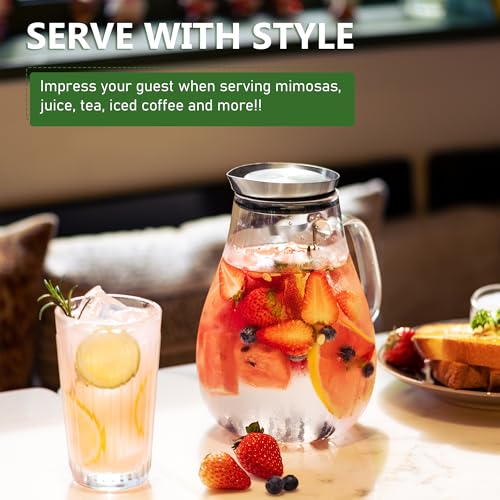 2 Liter Glass Pitcher With Lid And Spout Juice Carafe Iced Tea Water Jug for Homemade Beverage