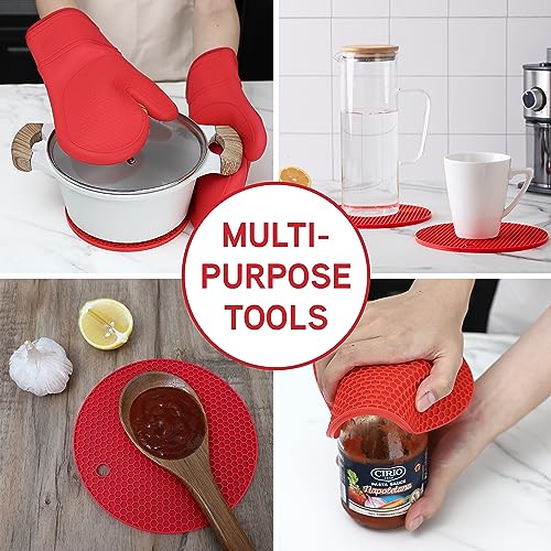 Silicone Oven Mitts (Red / Mitt Set)
