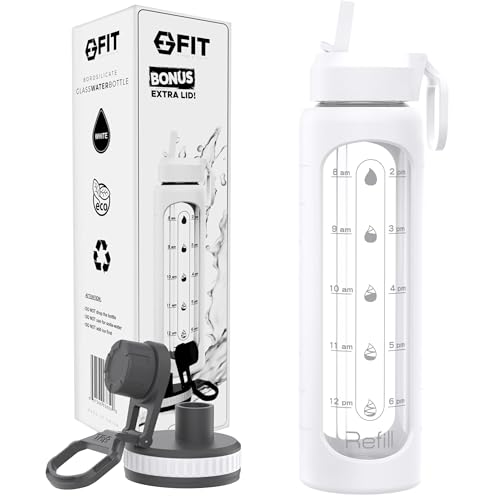 32 oz Glass Water Bottle with Straw Lid