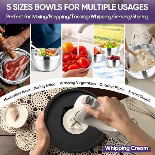 5 Piece Mixing Bowls with Airtight Lids (Black / 4.6, 3.5, 2.5, 2, 1.5QT)
