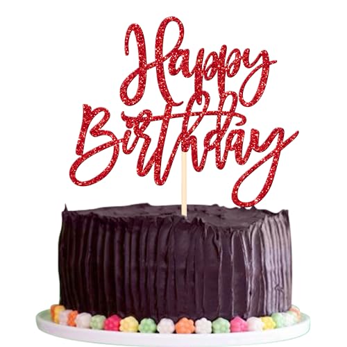 1 PCS Happy Birthday Cake Topper Glitter Happy Birthday Cake Pick for Celebrating Happy Birthday Anniversary Theme Party Cake Decorations Supplies Gold