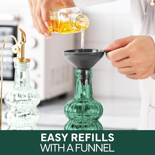 Glass Olive Oil Bottle Dispenser (Elegant Waves / Green)