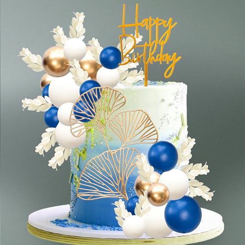 57Pcs Khaki Balls Cake Topper Boho Grass Cake topper Pearl Balls Acrylic Happy Birthday Cake Decorations for Wedding Baby Shower Birthday Boho Themed Party Supplies Khaki White Gold