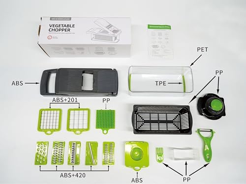 16-in-1 Vegetable Chopper Slicer, Veggie Chopper, Food Chopper, Vegetable Cutter & Spiralizer - Kitchen Gadget Makes Slicing and Prepping Quick and Easy Meal Prep Tool