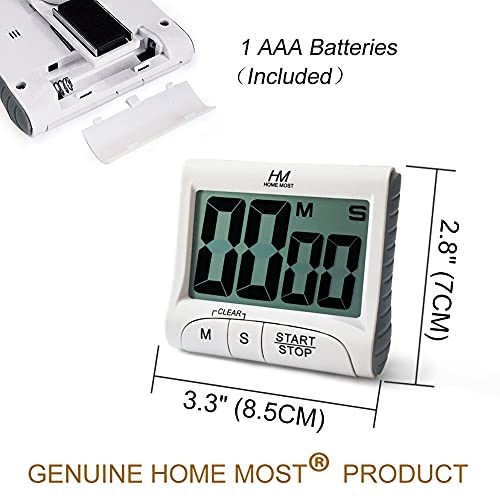 2 Pack Large Display Kitchen Timer (2 - Pack Matte White - Sleek Design - 3 Big No Show Function Buttons / 3" Large LCD Display - 1.5" Big Digits -Loud Alarm)