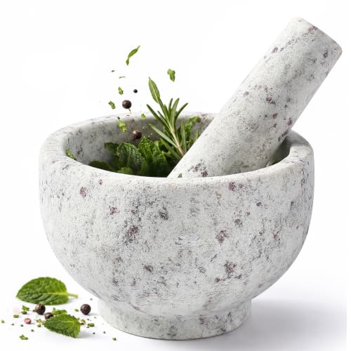 Marble Mortar and Pestle Set (White Rose Non-polished / 5in-1.5 cups)