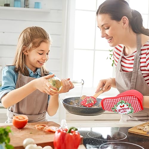 12 Pcs Christmas Silicone Spatulas Pot Holders Set Heat Resistant Pot Holders with Pocket Baking Gifts for Christmas Gift Party Supplies (Cute Christmas Style)