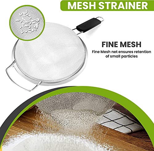 9" Large Fine Mesh Strainer with Thermo Plastic Rubber Handle
