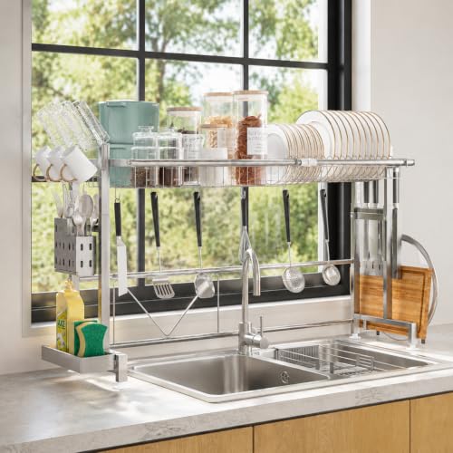 Over The Sink Dish Drying Rack (Silver / 1-Tier Low Profile — Silver)