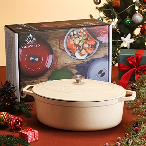 9.3 Qt Oval Enameled Cast Iron Dutch Oven with Lid (9.3 Qt-oval / Cream)