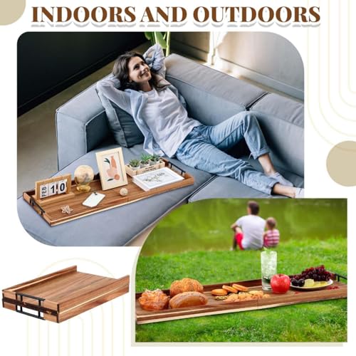 36"x 12" Extra Large Ottoman Tray with Handle Acacia Wooden Charcuterie Board Serving Cheese Boards Tray Oversized Coffee Table Rectangle Supplies for Tea Kitchen Food Beverage Fruit Snack (Wood Color, / 36" x 12" x 1.5" / with Handle)