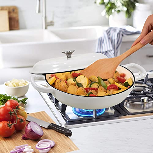 3.8 Quart Enameled Cast Iron Braiser Pan with Lid (White / 3.8QT)