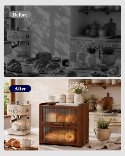 Wooden Bread Box for Kitchen Countertop (Brown / 14.4 x9.5 x13.4 in)