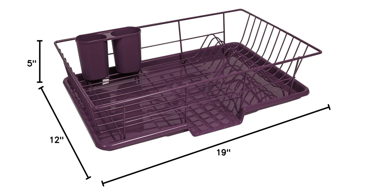 3 Piece Dish Drainer Rack Set with Drying Board and Utensil Holder