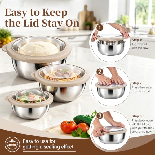 Mixing Bowls with Lids Set of 3 (Khaki)