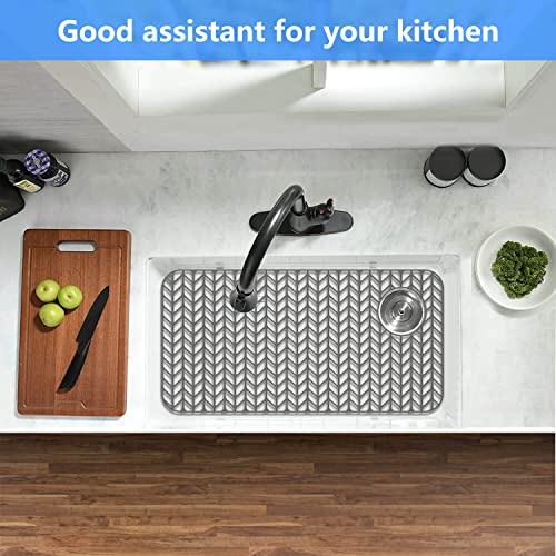 Sink Protectors for Kitchen Sink 28.6"x 14.5"Rear Silicone Sink Mat (28.6"x14.5" / Gray)
