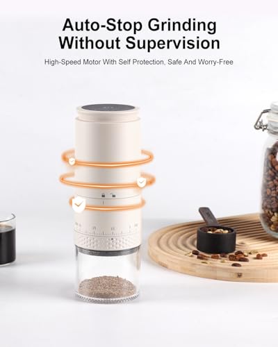 Portable Electric Burr Coffee Grinder (Light Beige)