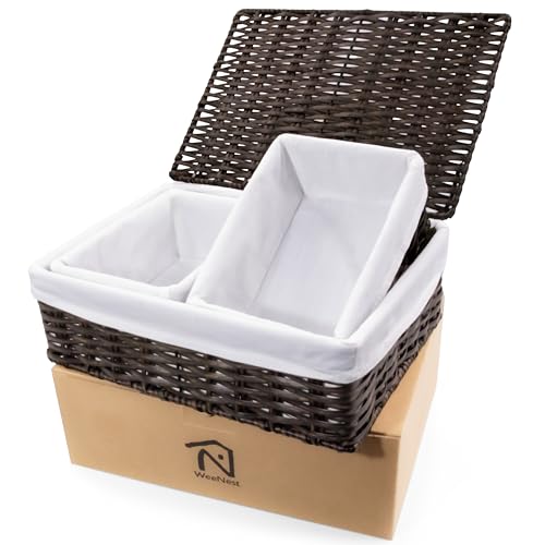 WeeNest Rectangular Wicker Storage Basket Set
