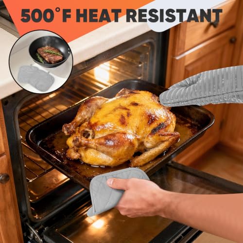Oven Mitts Kitchen Towels and Dishcloths with Pot Holders Sets (Gray)