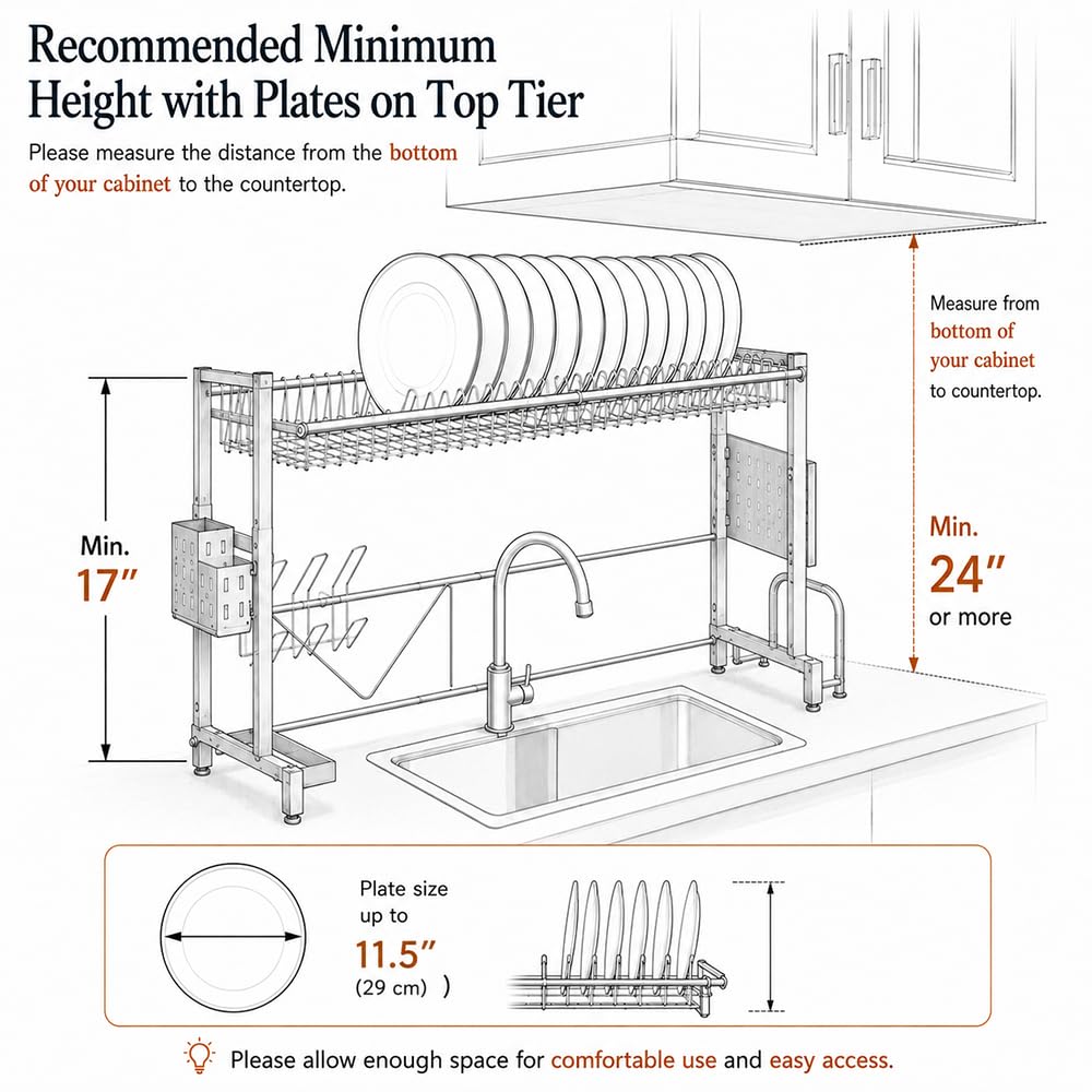 Over the Sink Dish Drying Drainer Rack (Black / 1-Tier Low Profile — Black)