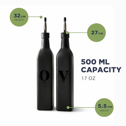 Olive Oil & Vinegar Dispenser Bottle Set with Stainless Steel Spouts & Funnel