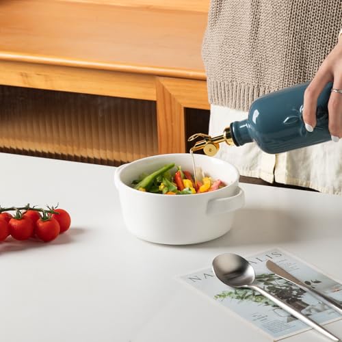 Sweejar Ceramic Olive Oil Dispenser Bottle for Kitchen Counter (Fog Blue / 20 oz (Gold Spout))
