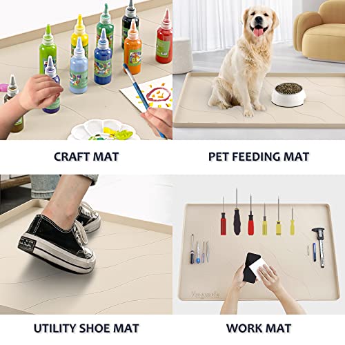 Heavy Duty Silicone Under Sink Mats for Kitchen Waterproof 34" x 19" (Beige / 34" x 19" x 1'')