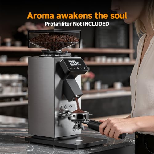 64mm Flat Burr Coffee Grinder (Brushed Silver)