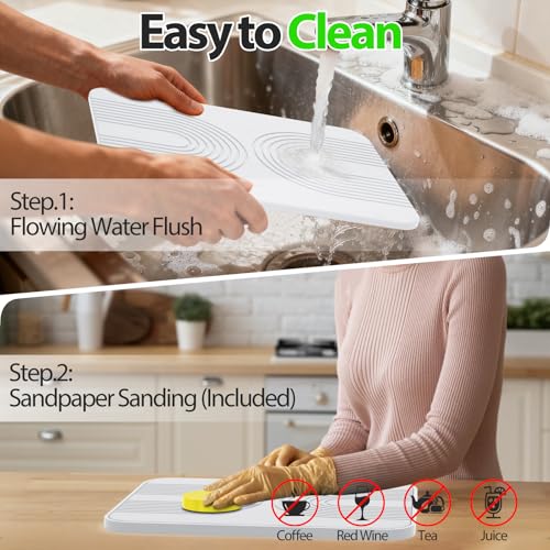 2 PCS Stone Dish Drying Mat & Silicone Mat for Kitchen Counter (White / 16.1" x 12.4")