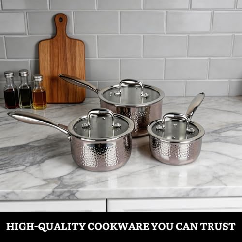 14-Piece Tri-Ply Hammered Stainless Steel Cookware Set (14-Piece)
