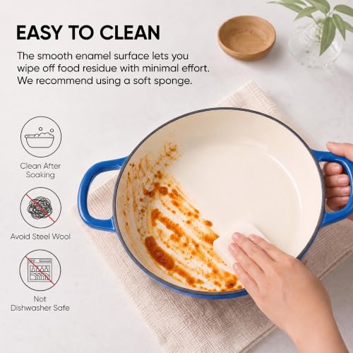 Dutch Oven Enameled Cast Iron with Lid (Blue / 3 QT(Shallow Pot))