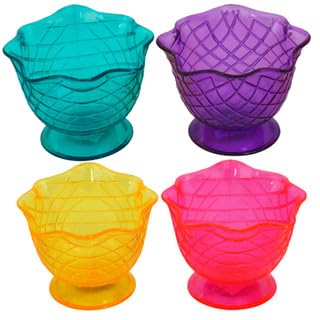 Set of 4 Waffle Cone Pattern Ice Cream Dishes in 4 Assorted Bright Summer Colors