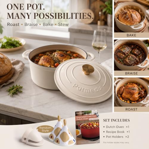 5.5QT Enameled Cast Iron Dutch Oven for Sourdough Bread White (Cream White / 5.5QT)