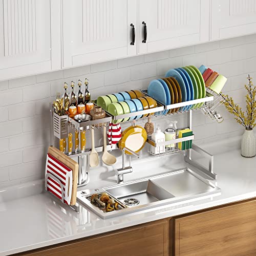 Over Sink Dish Drying Rack Stainless Steel (Silver(304 Stainless Steel) / 2Tier - Standard(26"-38"))