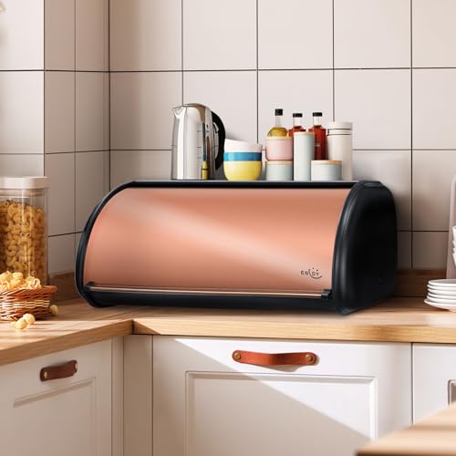 Bread Box for Kitchen Countertop (Matte Black Rose Gold)