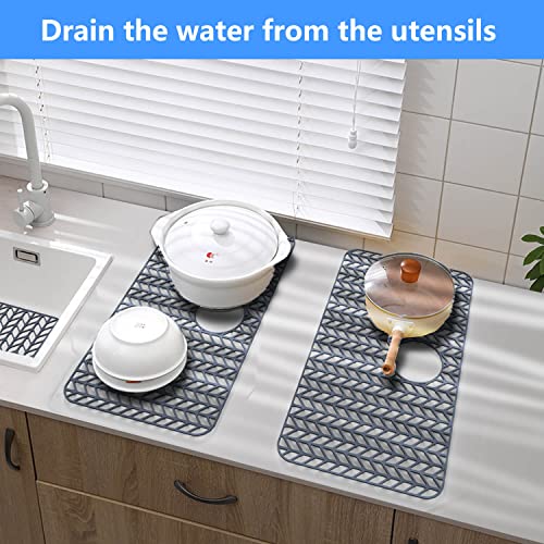 Sink Protectors for Kitchen Sink 28.4"x 15.2"Rear Silicone Sink Mat (28.4"x15.2" / Gray)