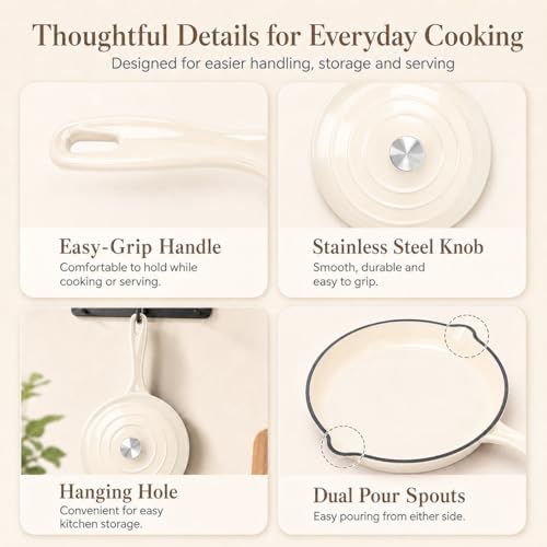 Enameled Cast Iron Cookware Set (Cream White)